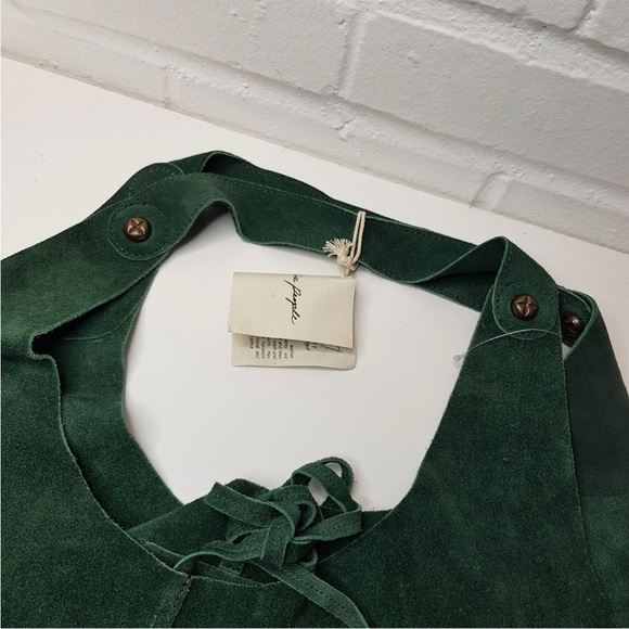 Free People Paris Suede Tote Bag Green Shoulder Leather Slouchy Tie Top BNWT - Picture 7 of 14